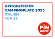 Certificate for top campsites in Italy 2025.